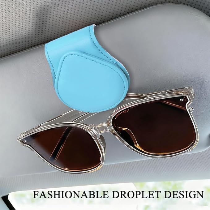 Magnetic Sunglass Holder for Car Visor, Sunglasses Visor Clip, Magnetic Leather Vehicle Glasses Ticket Card Clip, Automotive Eyeglass Hanger Organizer Accessories for Most Vehicles (Blue)