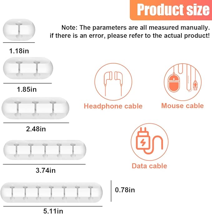 5 Pack Adhesive Cable Clips, Car Cord Holder Cable Clips, USB Charger Holders for Cords, Wall Organizer Wire Management, Wire Organizer Accessories for Car, Nightstand, Home, Office (White)