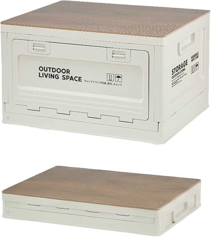 【3-Side Opening 50L Storage Bins with Lids，Portable Foldable Storage Box ，Plastic Stackable Storage Bin for Camp Car RV, Office (White)