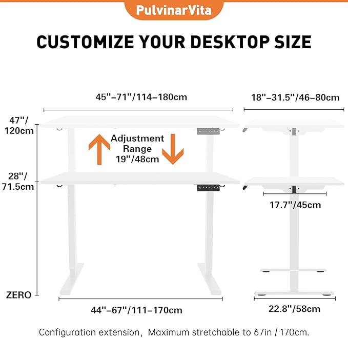 Standing Desk Frame, Stand up Desk Frame Workstation, Electric Adjustable Legs, 3 Memory Height Settings, with Cable Management Tray and Storage Bag, 2pcs Headphone Hook