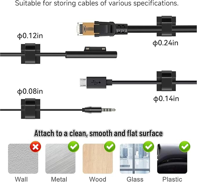 3/4 in Adhesive Cable Clips, 60pcs Outdoor Light Clips, Cord Clips, Sturdy Wire Clips, Finisher Wire Clamp for Home, Car, Office Wire Management Clips (Black, 3/4"-60PCS)
