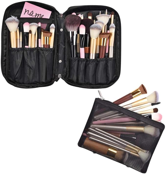 BYOOTIQUE Makeup Brush Bag Organizer Portable Multi Brush Holder Makeup Hand Bag Cosmetic Organizer Detachable Pouch Storage Case for Travel Home, Black