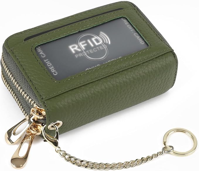 imeetu RFID Credit Card Holder, Small Leather Zipper Card Case Wallet for Women
