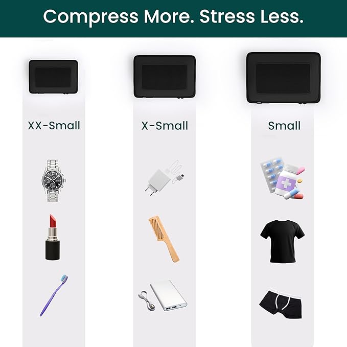 NOBL Travel Compressible Packing Cubes Set, 6 Pieces Travel Packing Organizers, Compression Luggage Cubes for Suitcases & Carry On, Space Saving (XXS, XS, S, M, L, XL) - Jet Black