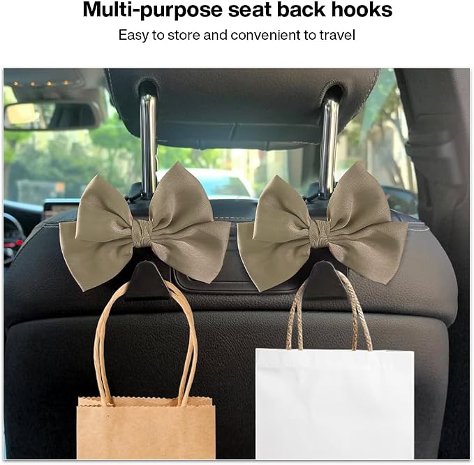 2 Pack Car Seat Headrest Hook, Auto Seat Hook Hangers Storage Organizer Interior Accessories for Handbag Clothes Coats Grocery Bags (Grass green)