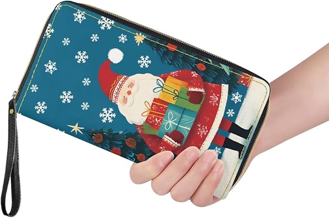 Bulopur Santa Claus Wristlet Wallet for Women Christmas Slim Thin RFID Blocking Credit Card Wallets Long Bifold PU Leather Card Holder Organizer Clutch Billfold with Zipper Ladies Girls Gift