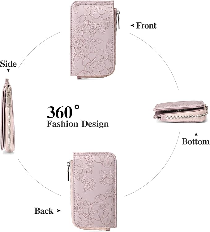 GAEKEAO Small Credit Card Holder Wallet for Women RFID Leather Slim Wristlet Keychain Wallets With Zipper Pocket