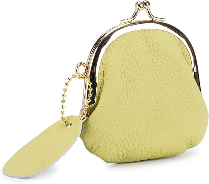 Women's Small Coin Purse, Vintage PU Leather Change Purse, Coin Bag with Kiss Lock, Mini Coin Purse for Women (Lemon Yellow)
