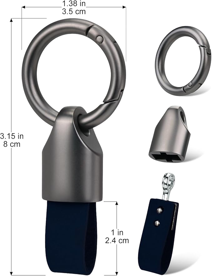 2 Pcs Keyring Keychain for Car Key Fob Holder, Zinc Alloy Buckle Small Leather Key Chain, Key Ring Fob Accessory