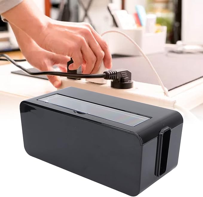 Power Socket Storage Box Safe Multipurpose Wire Organizer Plastic Box for Home Office Medium Size 26.8x12.5x11cm (Black)