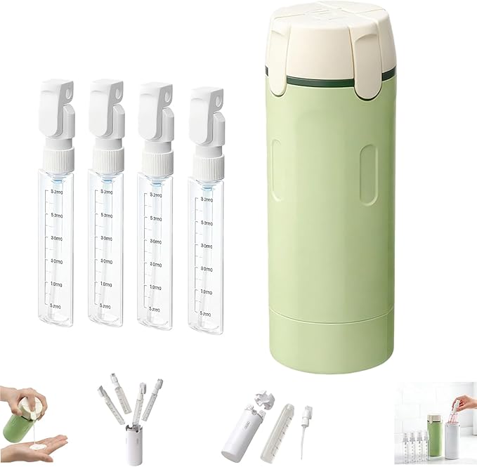 4 in 1 Travel Dispenser, 4 Pack 30ML Travel Bottles for Toiletries, 4 in 1 Travel Bottles for Toiletries Travel Dispenser Bottle, Refillable, Suitable for Storing Shampoo (Green*1PC)