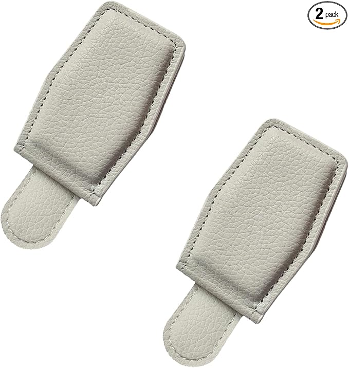 2PCS Sunglasses Holders for Car Sun Visor, Magnetic Leather Auto Visor Glasses Organizer Ticket Card Clip, Universal Eyeglasses Hanger Mounter for Most Cars, Trucks, SUVs (Beige)