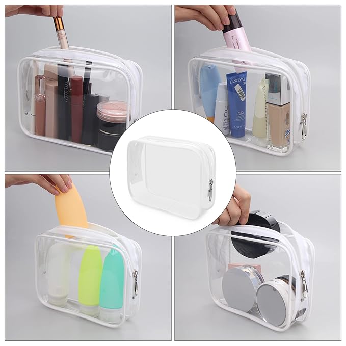 Wedama TSA Approved Toiletry Bag, Cosmetic Bags 3 Pack with Zipper Carry on Airline Airport Travel Accessories, PVC Makeup Bags for Travel, Quart Size Travel Bags for Men and Women-White
