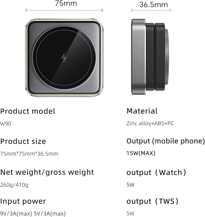 3 in 1 Wireless Charger for iPhone 17 16 15 14 13 12 11 Pro Max Foldable Wireless Charging Station with Night Light for MagSafe Travel Magnetic Charger Stand Fast Charging for AirPods Apple Watch B