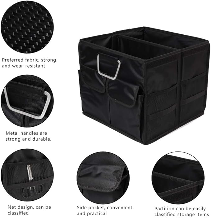 Car Trunk Organizer Collapsible Portable Multi Compartments Organizer with Non Slip Straps for SUV Truck Auto Vehicle Car Auto Minivan (Small without cover, Black)