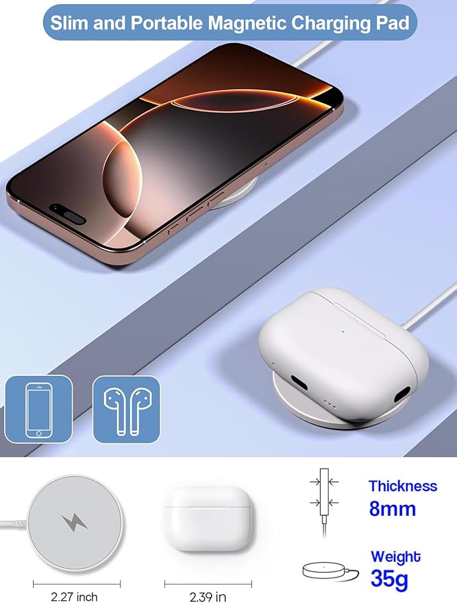 Apple Mag Safe Charger, 10FT Magnetic Charger for iPhone 17/16 iPhone Wireless Charging Pad 15W Fast Wireless Chargers for Apple 17 Pro Max/Air/17/16 Pro/15/14/13/12, AirPods Pro 3/2 Mag Safe Charging