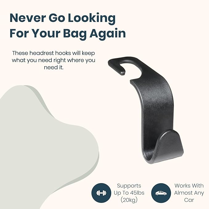 Universal Car Seat Headrest Hooks - 4-Pack, Black S-Type Hangers for Handbags, Purses, Coats - Storage Organizer for All Vehicles