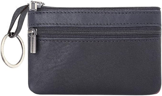 Genuine Leather Coin Purse, Small Coin Pouch for Men Women, Cash Change Wallet Key Holder Money Pouch with Key Ring, Zipper Storage Bag Coin Organizer