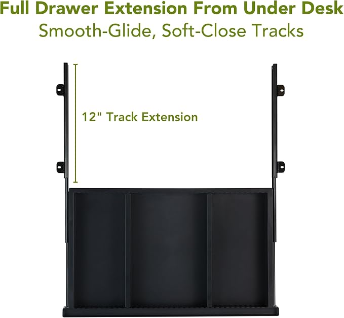 Perfect POSTURE Plastic Standing Desk Drawer – Under Desk Organzier and Storage with Dividers for Height Adjustable Desks – Black (13.25" x 23.5")