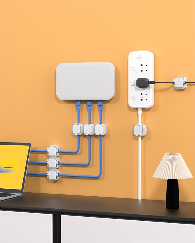 6 Pack Magnetic Cord Organizer & Cable Clips - Adjustable Under Desk Cable Management, Adhesive Wire Holder for Home, Office, Phone, Car, Wall, and Nightstand (White)