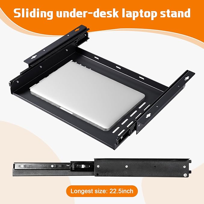 Sliding Under Desk Laptop Mount Shelf with Air Vents 16.3" W x 12" D Metal Under Desk Slide Out Tray Laptop Storage Tray for Home Office Standing Desks Workstations Cabinet Gaming