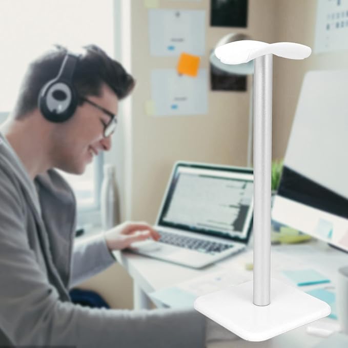 VBESTLIFE Headphone Stand, Headset Holder Earphone Stand with Aluminum Supporting Bar, for All Headphones Size for PC Gaming Headset Display & Headphones (White)