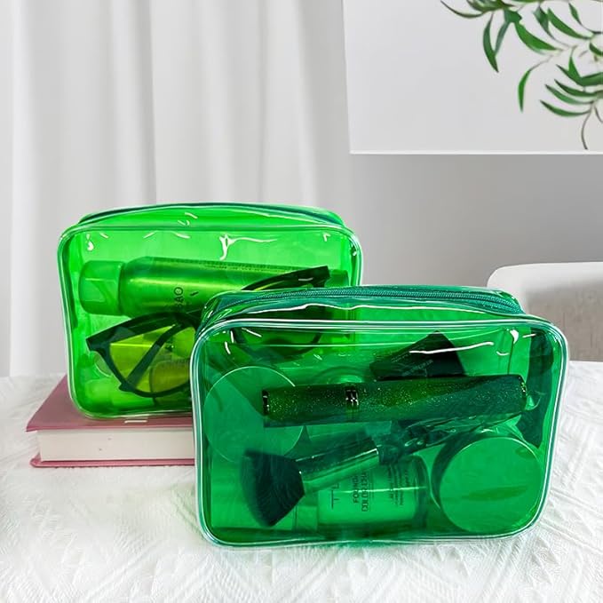 Neon TSA Approved Clear Toiletry Pouch, 7"x2.3"x4.7" Size, PVC Travel Makeup Bags for Toiletries, Transparent Cosmetic Bag for Women and Men Small (green)