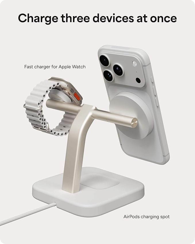 Mophie Wireless Charging Stand - Qi2-Certified, MagSafe Charger for iPhone – Magnetic Fast Wireless Charger with Adjustable Phone Stand & Cable Management – Up to 15W Power