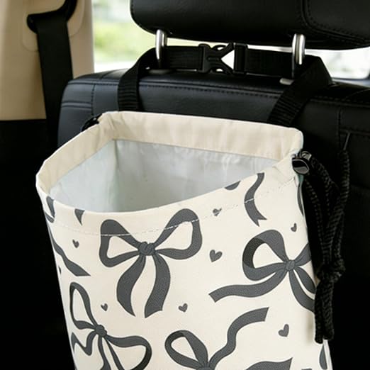 Black Bow Car Trash Bag - Waterproof Car Trash Bag Hanging Leakproof Car Garbage Bag - Washable Reusable Trash Bag for Car Interior Hanging Organizer Storage Vehicle Travelling Camping