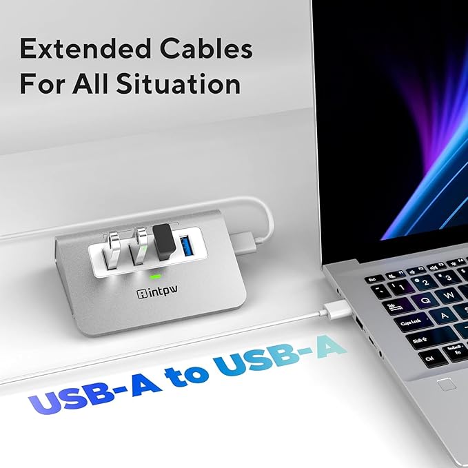 USB 3.0 Hub, Aluminum 4 Port USB Data Hub 3.0 Port Extender Multiport Adapter with 3.3ft Cable ，USB Splitter for Laptop, PC/Xbox/Flash Drive/Printer/Camera/Keyborad/Mouse