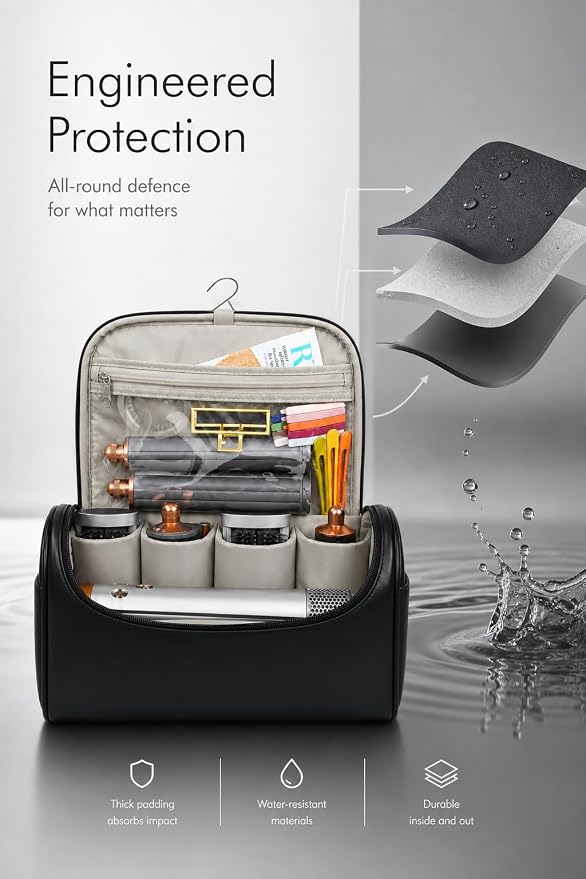Leather Travel Case for Dyson Airwrap, Portable Storage Bag Designed Specifically for Dyson Airwrap All Series,Shockproof Organizer with Metal Hanging Hook