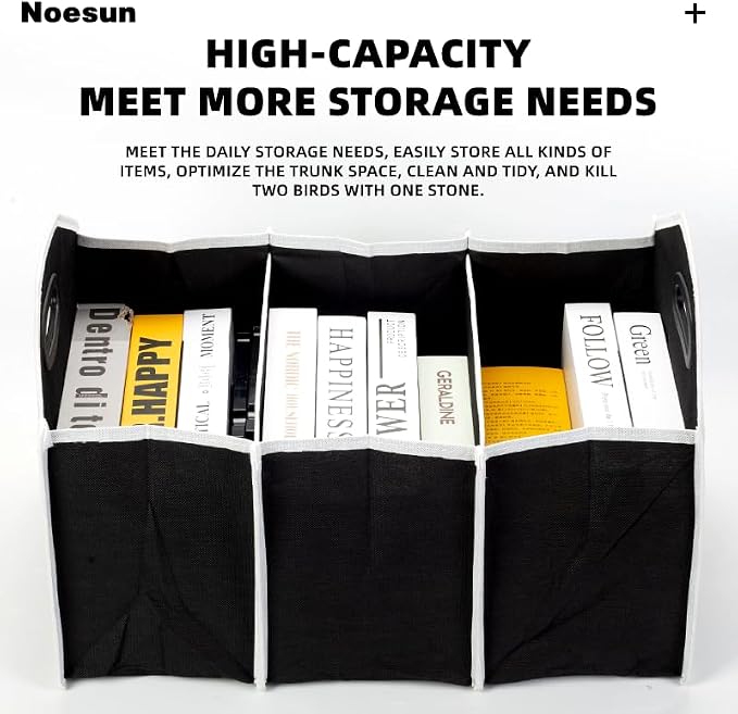 Noesun Foldable Car Trunk Organizer, Large-Capacity Storage Box with Reinforced Handles, Multi-Compartment Collapsible Organizer for SUV, Sedan, and Home Use