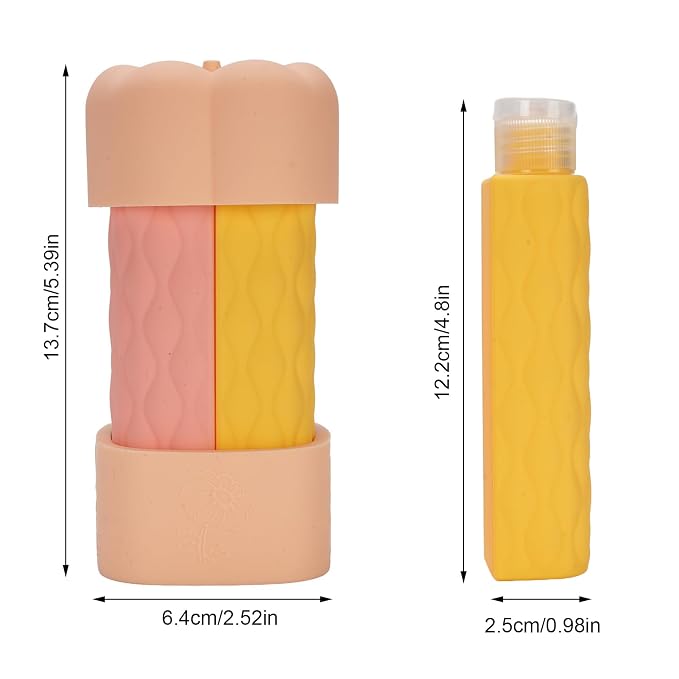 4 in 1 Portable Travel Bottles Set, Leak Proof Silicone Wide Mouth Containers, Brown Series - Durable Silicone Material, Leakproof Design, Ideal for Outdoor Travel (Light Pink Series)