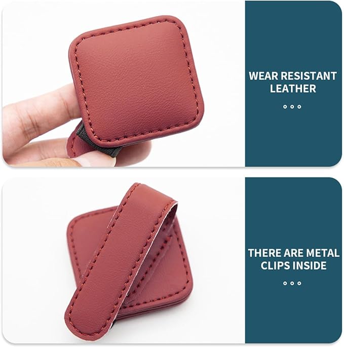 Sunglasses Holder for Car Visor, Magnetic Leather Vehicle Glasses Ticket Card Clip, Automotive Interior Eyeglass Hanger Organizer Accessories, Universal for SUV, Sedan, Truck (Wine Red)