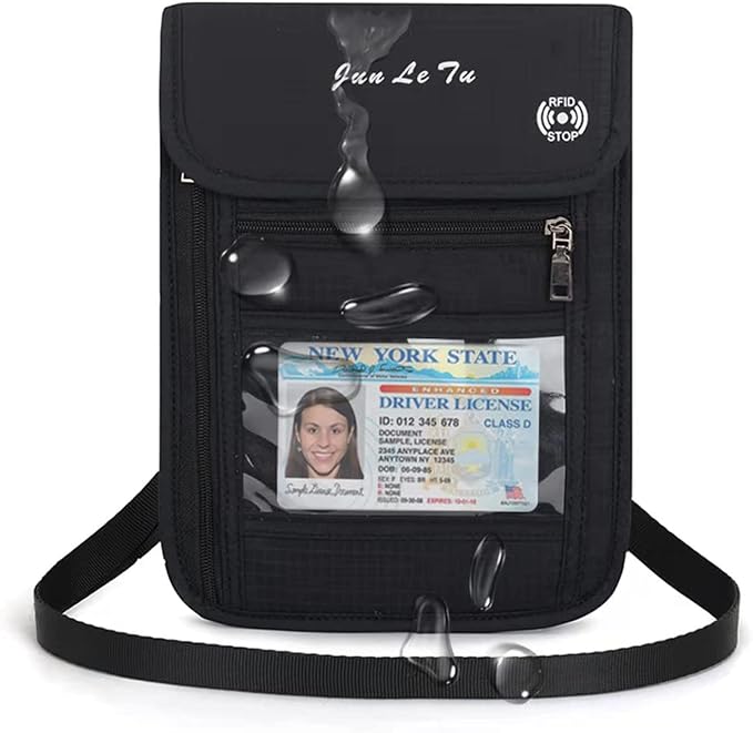 Passport Holder for Travel, RFID Passport Wallet with Visual Window Design, Multifunctional Document Organizer, Waterproof Travel Pouch Neck Wallet for Men and Women, Black
