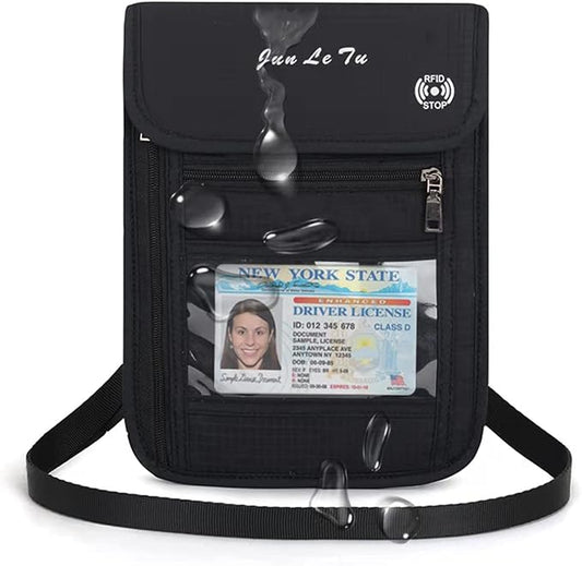 Passport Holder for Travel, RFID Passport Wallet with Visual Window Design, Multifunctional Document Organizer, Waterproof Travel Pouch Neck Wallet for Men and Women, Black