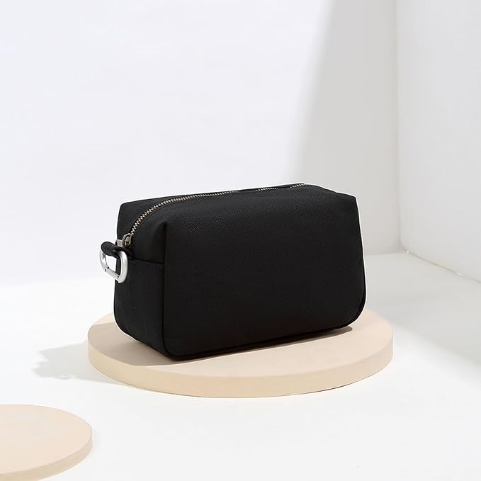 Organizer Bag -Lightweight Cosmetic Bag with Ring Clasp, Perfect Travel Makeup Bag for Women,nylon Stand Up Design (Black/Canvas)