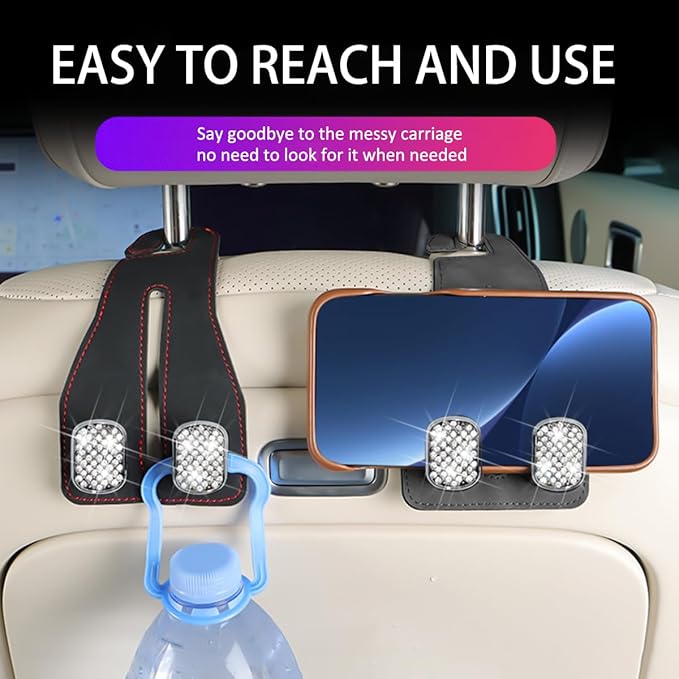 Zpana 2 PCS Car Seat Headrest Hook, Leather Vehicle Seat Back Hanger for Purses Bags, Metal Automotive Interior Storage Organizer Hooks Accessories, Universal for SUV, Truck, RV (Gray)