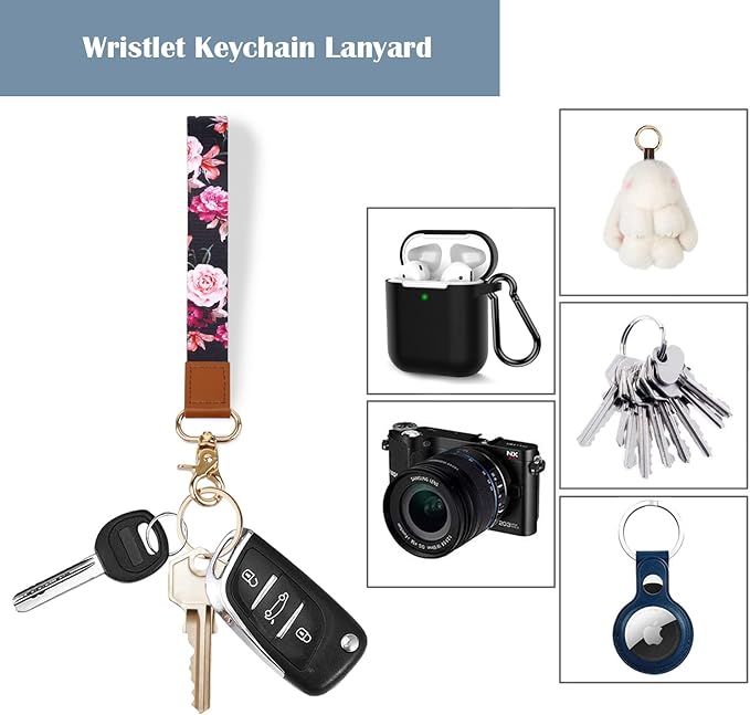 Coco Rossi Slim Front Pocket Wallet RFID ID Card Holder Cute Small Wallet with Wrist Lanyards Key Chain Holder for Women,Black Flowers