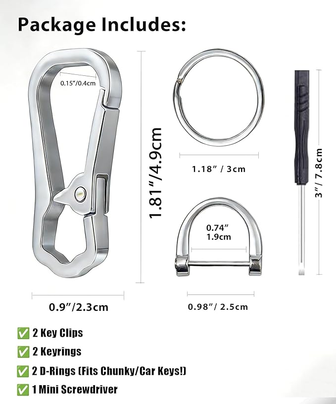 Metal Keychain Clip with Key Rings and D Ring, Heavy Duty Carabiner Key Chain Hook Holder for Car Home Keys