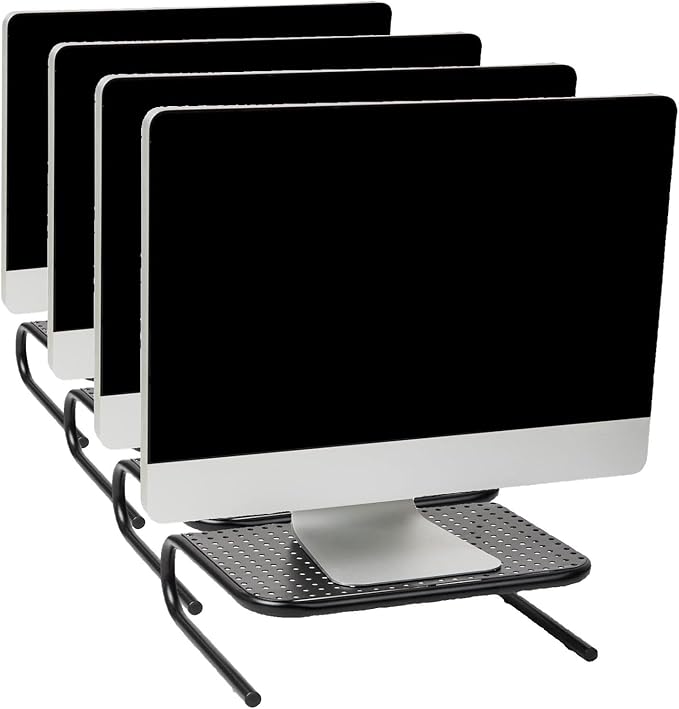 Mind Reader Monitor Stand, Ventilated Laptop Riser, Desktop Organizer, Metal, 14.5" L x 11.25" W x 4.25" H, Black (Pack of 8)