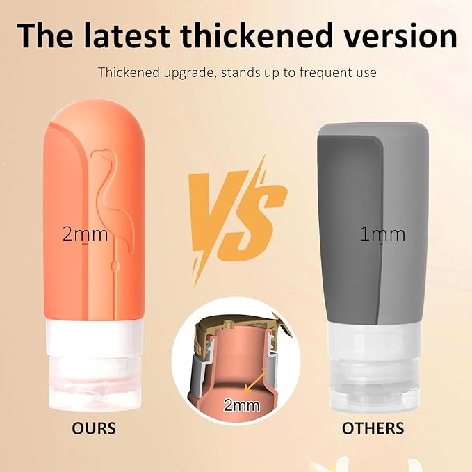 Vipop Empty 3 oz Travel Size Bottles Toiletries Containers for Toiletries Liquids，Small Silicone Mini Refillable Leak Proof TSA Approved Travel Bottles for Creams Shampoo and Conditioner Traveling