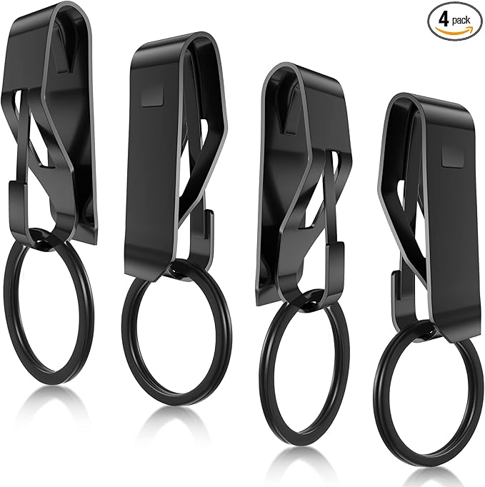 Moxweyeni 4 Pieces Belt Key Clip Key Holder Security Metal Keychain Clip Ring for Men Home Office Supplies(Black)