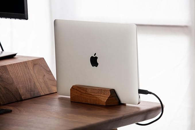 Oakywood Vertical Laptop Stand Wood - Adjustable Wooden Dock for Desk, Compatible with All MacBook Pro, MacBook Air, iPad, Handmade Walnut Oak Wood, Computer Stand, Laptop Holder