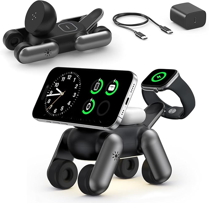 3 in 1 Charging Station for Apple Devices, Magnetic Wireless Fast Charger Stand Compatible with MagSafe for iPhone 17/16/15/14/13/12/Air Series, Apple Watch & Airpods