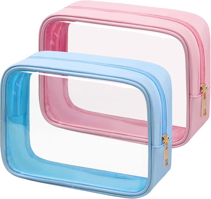 TSA Toiletry Bag Clear Makeup Bag Travel Essentials Cosmetic Bag for Men and Women(Blue + Pink)
