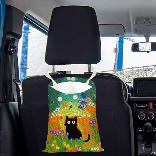 Black Cat Car Trash Bag, Car Trash Bag Hanging, Waterproof Cars Back Seat Hanging Organizer and Storage Trash Bags for Vehicle Travelling Camping Aesthetic Monet Decor