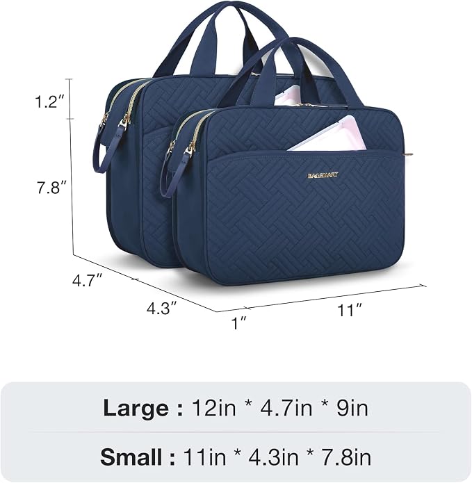 BAGSMART Toiletry Bag for Women, Large Toiletry Bag Water-resistant Makeup Cosmetic Organizer Bag for Accessories, Shampoo, Full Sized Container, Toiletries (Medium, Navy Blue)