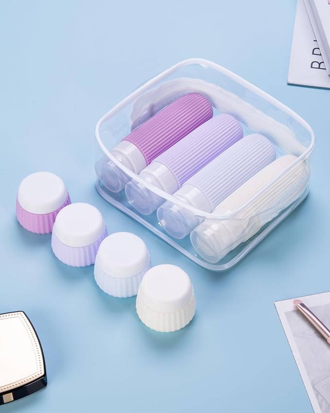 Mrsdry Travel Bottles for Toiletries 8 Pack, Tsa Approved Travel Size Toiletries 3 oz, Travel Containers for Toiletries, with Clear Bag, Leak Proof Silicone Squeezable Travel Essentials Creams Jars