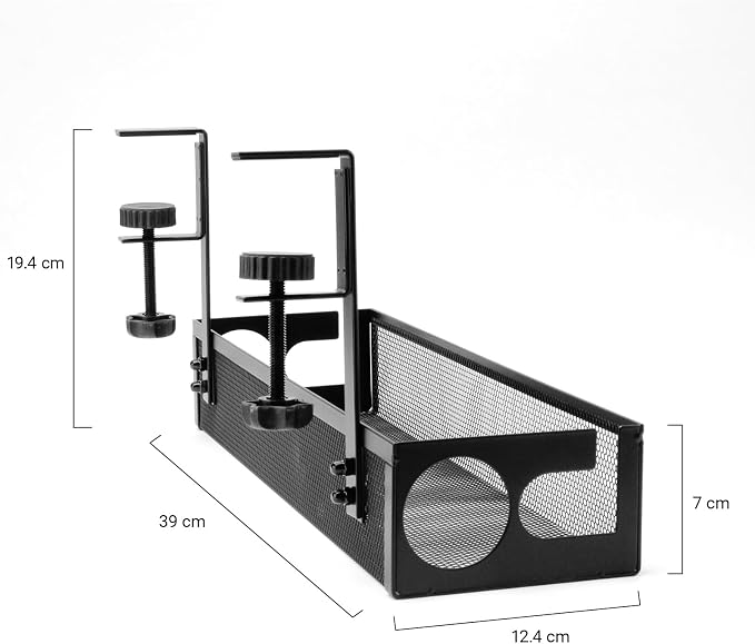 UIN Under Desk Cable Management Tray No Drill,15.35" Metal Cord Organizer with Clamp for Standing Desk, Cable Organizer for Home Office (Black)